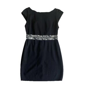Alice + Olivia Black Mini Dress Size 6 Cap Sleeve‎ Stretch Contrasting Waist LBD
